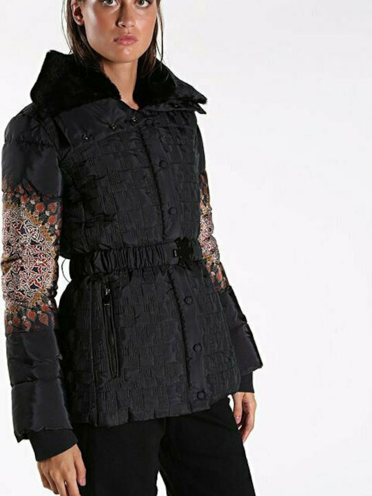 Kurz Damen Puffer Jacke für Winter Schwarz