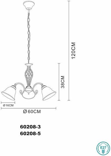 Globo Lighting Odin Висящо Осветително Тяло Бронзов с Цокъл E27 60см.