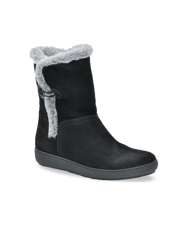 Suede Women's Ankle Boots Platform & Fur Black