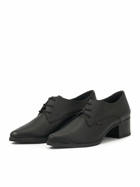 Leder Damen Oxford-Stiefeletten Schwarz