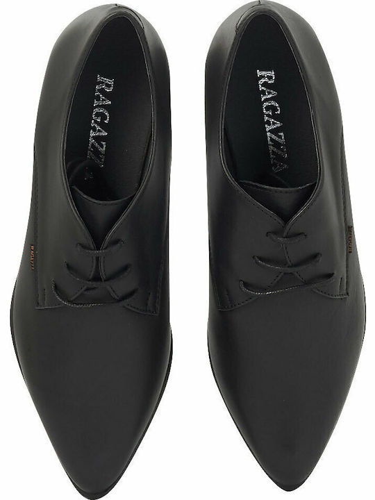Leder Damen Oxford-Stiefeletten Schwarz