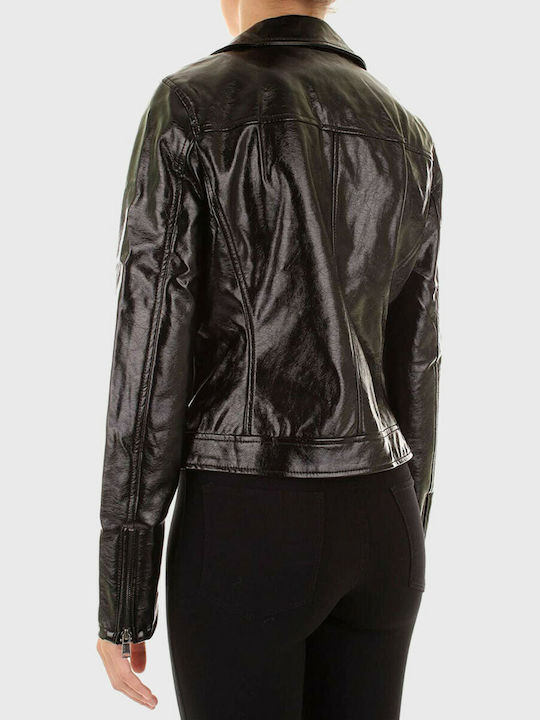 Only Women's Short Biker Artificial Leather Jacket for Winter Black