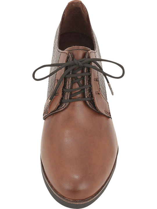 Leather Women's Oxford Boots with Medium Heel Brown