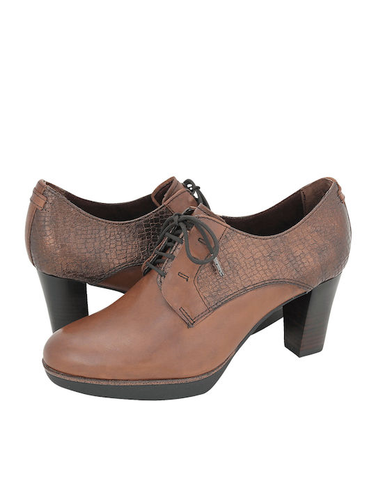 Leather Women's Oxford Boots with Medium Heel Brown