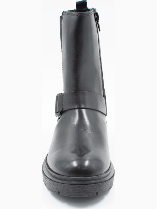 Leder Stiefeletten Damen Schwarz