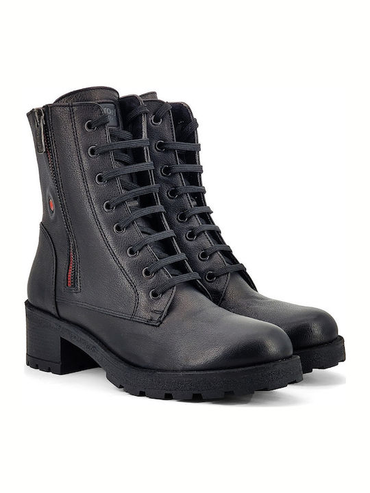 Leder Stiefeletten Damen Schwarz