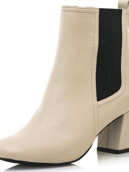 62555 Damen Chelsea Stiefeletten mit mittlerem Absatz Beige