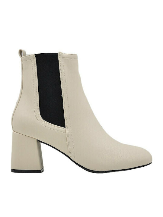 62555 Damen Chelsea Stiefeletten mit mittlerem Absatz Beige