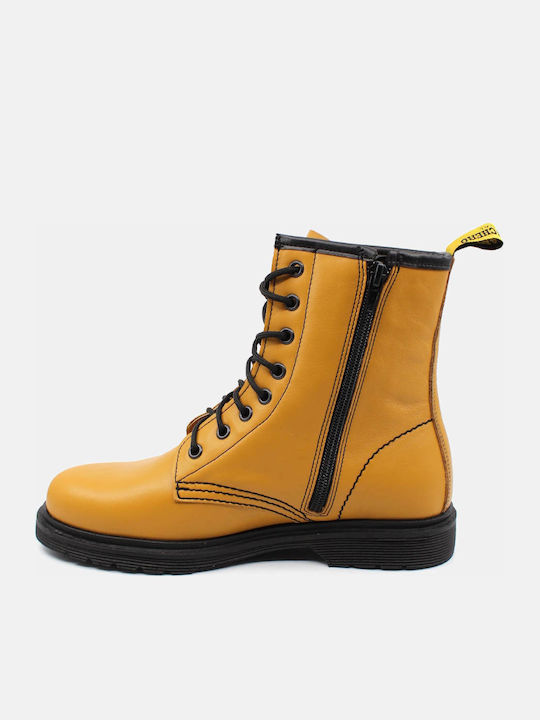 Leder Stiefeletten Damen Gelb