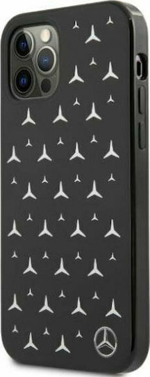 Mercedes-Benz Silver Stars Pattern Umschlag Rückseite Kunststoff Schwarz (iPhone 12 Pro Max)