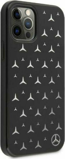Mercedes-Benz Silver Stars Pattern Umschlag Rückseite Kunststoff Schwarz (iPhone 12 Pro Max)