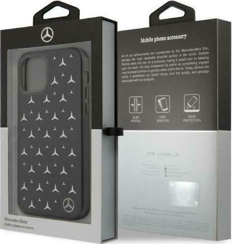 Mercedes-Benz Silver Stars Pattern Umschlag Rückseite Kunststoff Schwarz (iPhone 12 Pro Max)