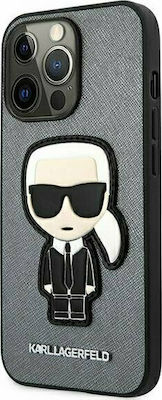 Karl Lagerfeld Saffiano Ikonik Karl`s Patch Umschlag Rückseite Kunststoff / Stoff Silber (iPhone 13 Pro) KLHCP13LOKPG