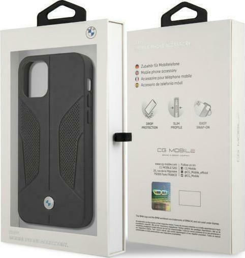 BMW Leather Perforate Sides Back Cover Δερμάτινο Μαύρο (iPhone 12 / 12 Pro)