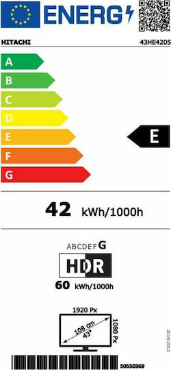 Hitachi Smart Televizor 43" Full HD LED 43HE4205 HDR 2020