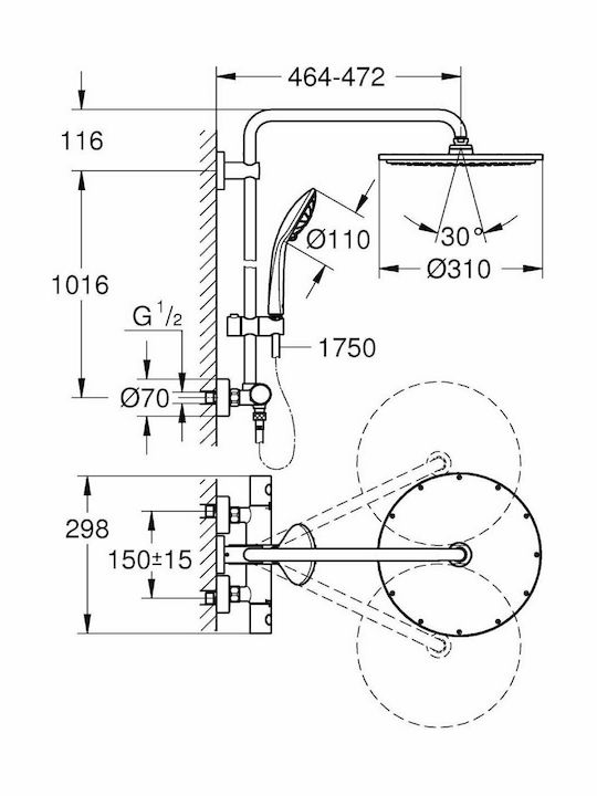 Grohe Euphoria XXL 310 Duschsäule mit Wannenbatterie 113,2cm Silber