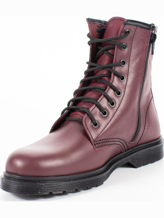 Leather Women's Ankle Boots Burgundy