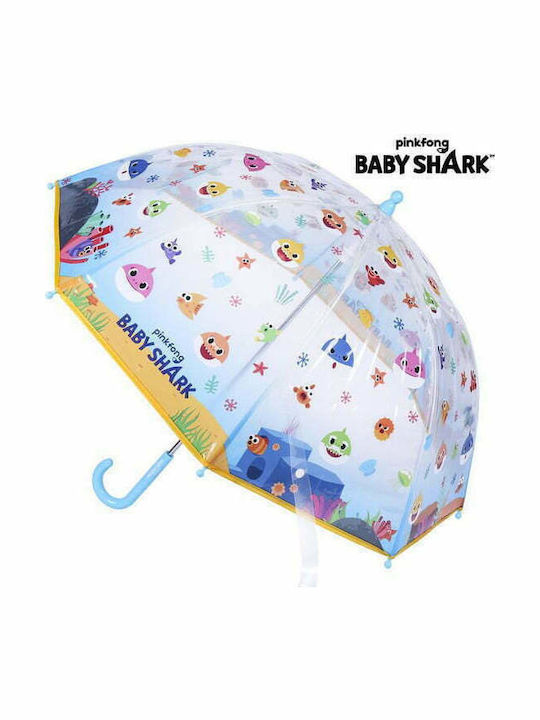 Cerda Kinder Regenschirm Gebogener Handgriff Baby Shark Durchsichtig mit Durchmesser 45cm.