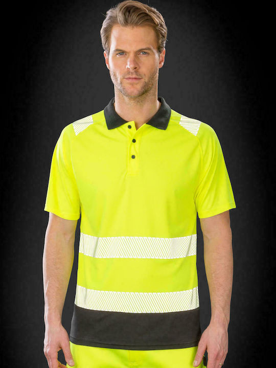 Result Work Polo Shirt Yellow with Reflective Tapes Recycled Safety