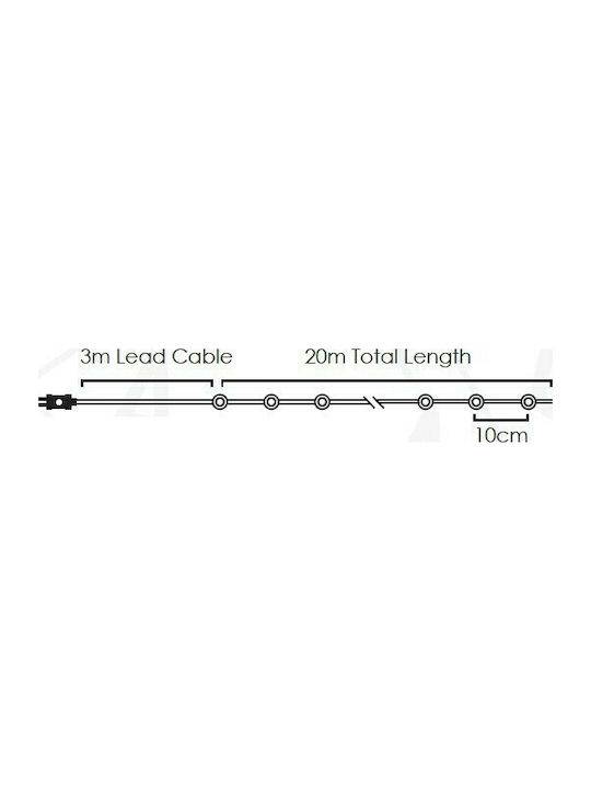 200 Lights LED 20m. Cold White in String 1pcs