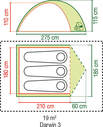 Coleman Darwin 3 Camping Tent Igloo Mountaineering Grey with Double Cloth 4 Seasons for 3 People Waterproof 3000mm 280x180x120cm