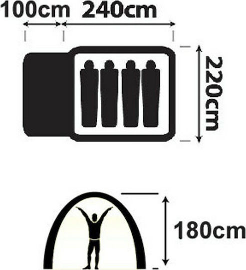 OZtrail Genesis 4V Къмпинг палатка Igloo Син с Двойно Покритие 3 Сезона за 4 Човека 340x220x180см.