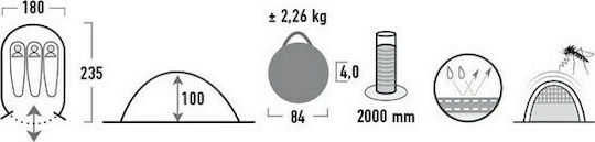 High Peak Vision 3 Camping Tent Pop Up Black 3 Seasons for 3 People 235x180x100cm