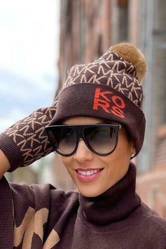 MF1000F46G Pom Pom Beanie Feminin Căciulă Tricotat Chocolate