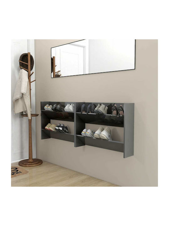 Wooden Shoe Organizer with 2 Shelves Γκρι Γυαλιστερό 80x18x60cm 2τμχ