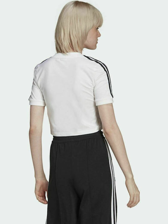 Adidas Damen Sportliches Crop Top Kurzärmelig mit V-Ausschnitt Weiß