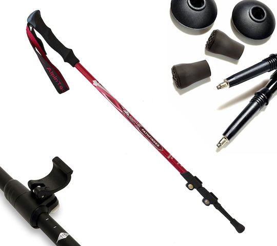 AlpinPro Pair of Telescopic Aluminum Fast Lock Trekking Poles with 3 Sections Pathfinder 6061 Red 285gr