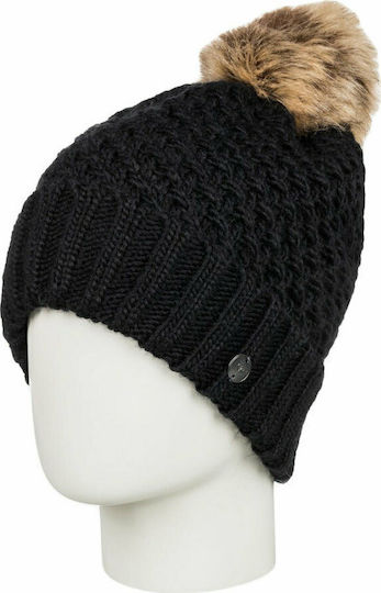 Blizzard Pom Pom Beanie Frauen Fleece Beanie mit Strickmuster in Schwarz Farbe