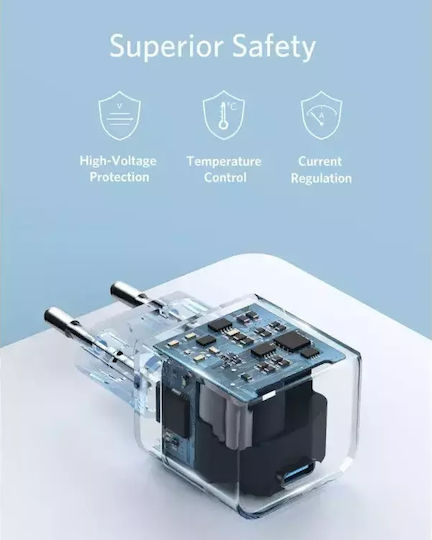 Anker Φορτιστής Χωρίς Καλώδιο με Θύρα USB-C 20W Power Delivery / Quick Charge 3.0 Λευκός (Powerport III Cube)