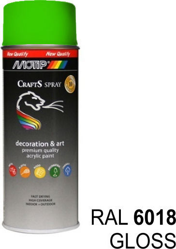 Motip Dupli Spray Farbe Crafts Acryl mit Glänzend Effekt Gelb Grün RAL 6018 400ml