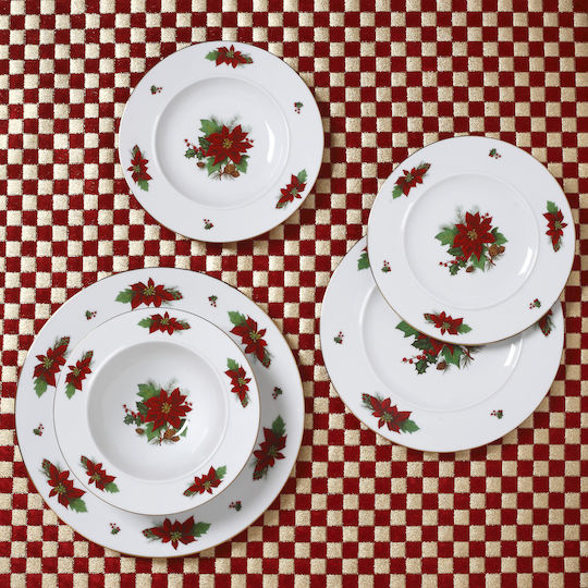 Cryspo Trio Ornament de masă de Crăciun Platou De porțelan Alb D32cm.