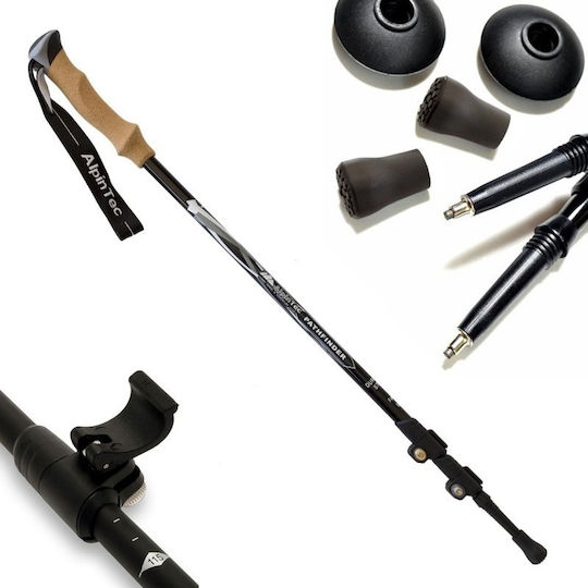 AlpinPro Pair of Telescopic Aluminum Fast Lock Trekking Poles with 3 Sections Pathfinder Black 285gr
