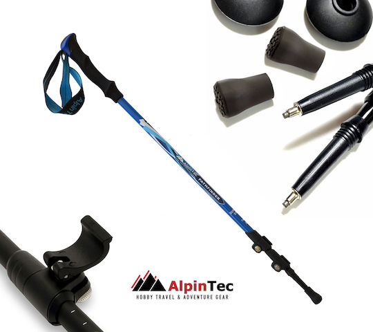 AlpinPro Pair of Telescopic Aluminum Fast Lock Trekking Poles with 3 Sections Pathfinder Blue 285gr