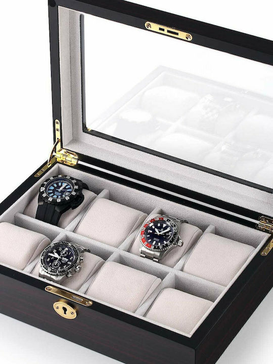 Rothenschild Wooden Case with transparent lid for 8 watches in Black color RS-2105-8E