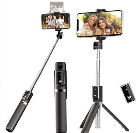 P40 Selfie Stick Cell Phone Tripod Bluetooth Black