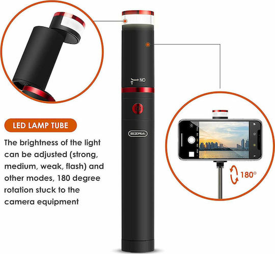 Ezra BST01 Selfie Stick Τρίποδο Κινητού Bluetooth Μαύρο
