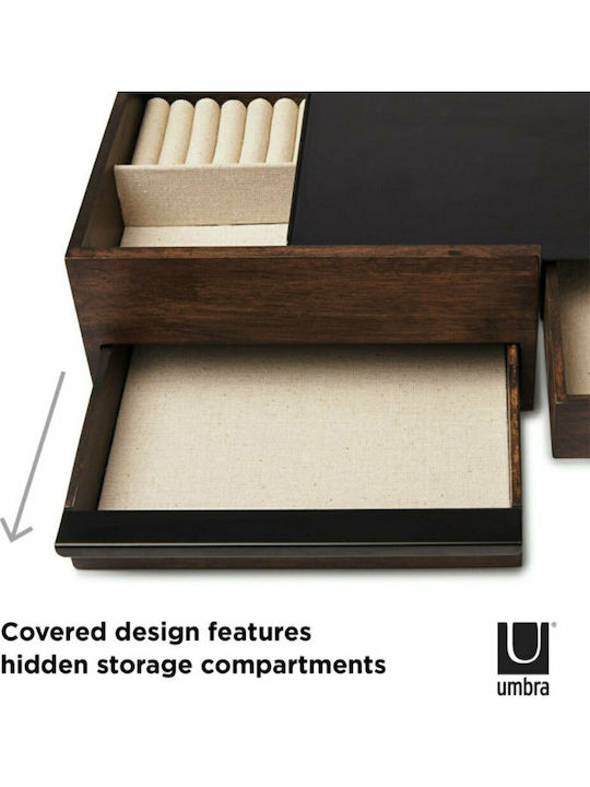 Umbra Stowit Wooden Jewellery Box with Drawer Brown 26x22.2x12.1cm
