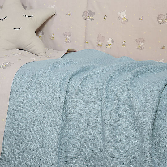 Nef-Nef Homeware Blanket Cot Smooth Cotton Blue 150x110cm