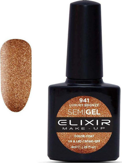 Elixir Semi Gel Semi-Permanent Nail Polish 941 Luxury Bronze with Glitter 8ml 842-941