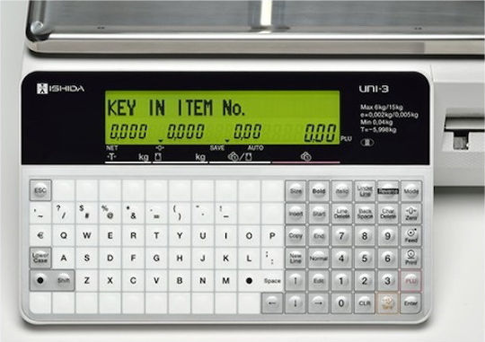 Ishida UΝΙ 3 L2 Electronic Retail Scale with Column and Label Printing Capability with Weighing Capacity of 30kg and Division 10gr