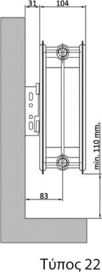 Linea VZ External Loop Panel Radiator Body Double-column 22/600/800 1572kcal/h