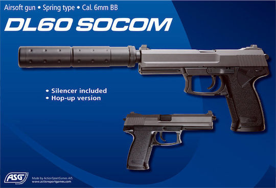 Asg Pistol cu Aer cu Arc DL 60 SOCOM cu Extensie Tip Silencer 6mm