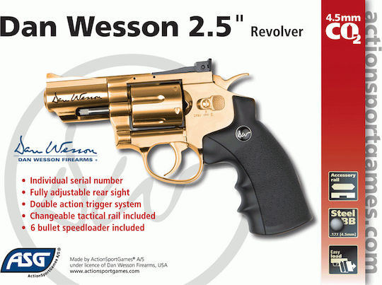 Asg Аеропистолет CO2 Dan Wesson 2.5" Gold Revolver Airgun 4.5мм