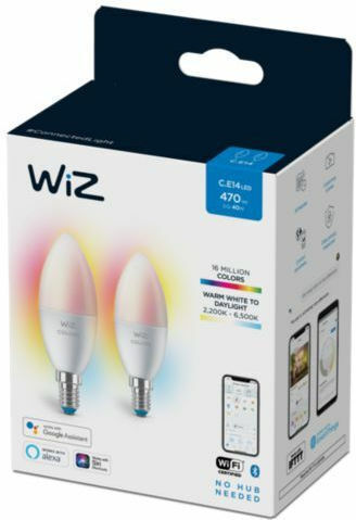 WiZ Smart Bulbs LED 4.9W for Socket E14 and Shape C37 RGBW 470lm 2pcs