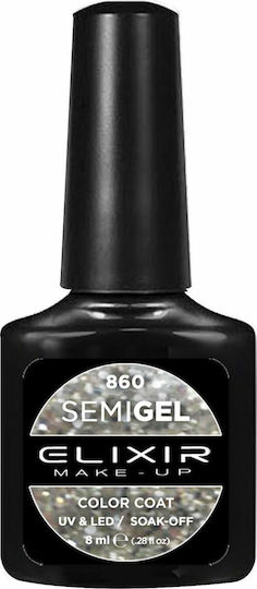 Elixir Semi Gel Semi-Permanent Nail Polish 860 80’s Shiny Silver 8ml 1pcs