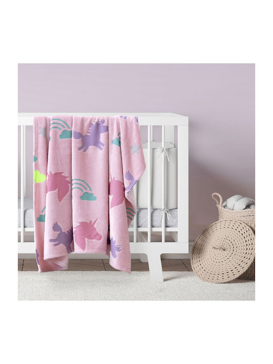 Kocoon Κουβέρτα Αγκαλιάς & Λίκνου Shiny Unicorn Fleece Ροζ 80x110εκ.